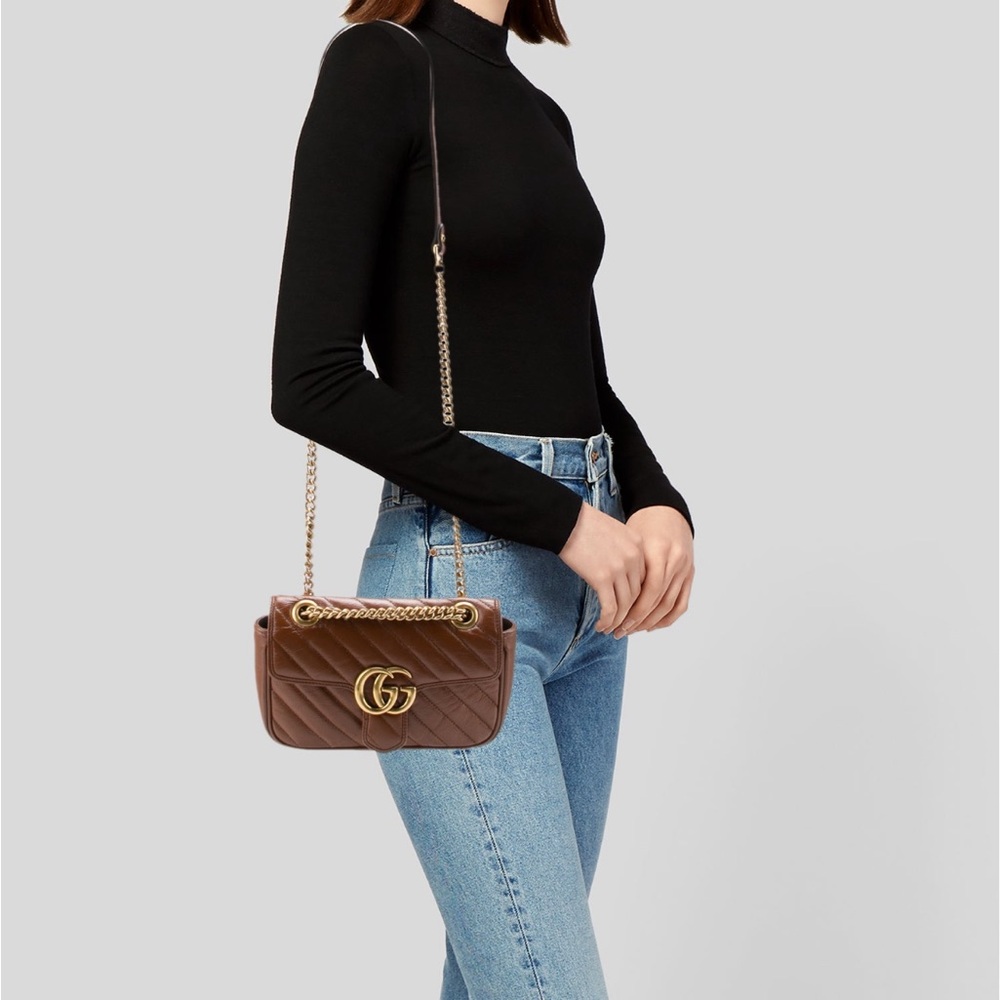 Gucci Mini Marmont Matelasse Shoulder Bag Brown - Picture 2 of 6